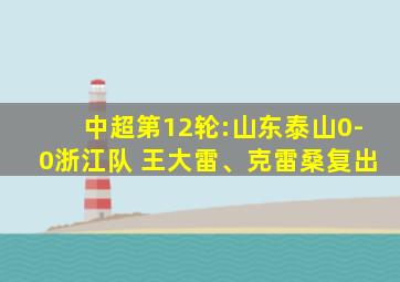 中超第12轮:山东泰山0-0浙江队 王大雷、克雷桑复出